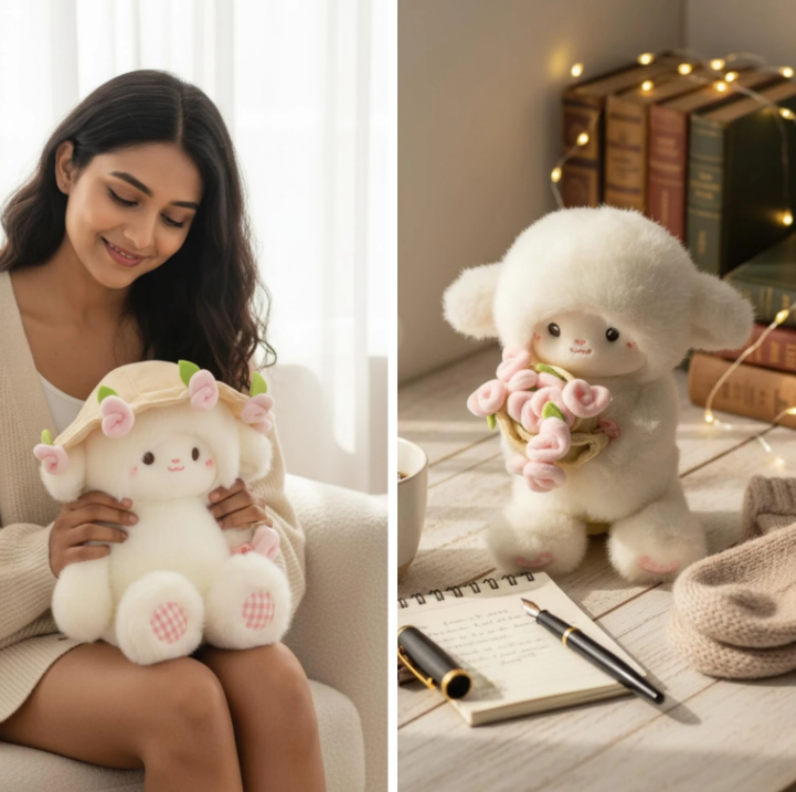 Rose Sheep Cap Soft Toy